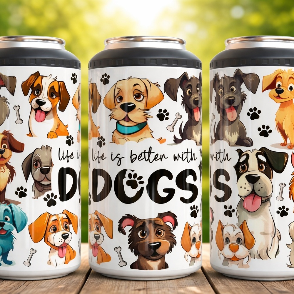 Life Is Better With Dogs Insulated Can Cooler - White